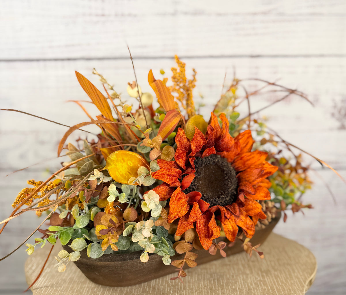 Autumn Sunflower Dough Bowl Arrangement