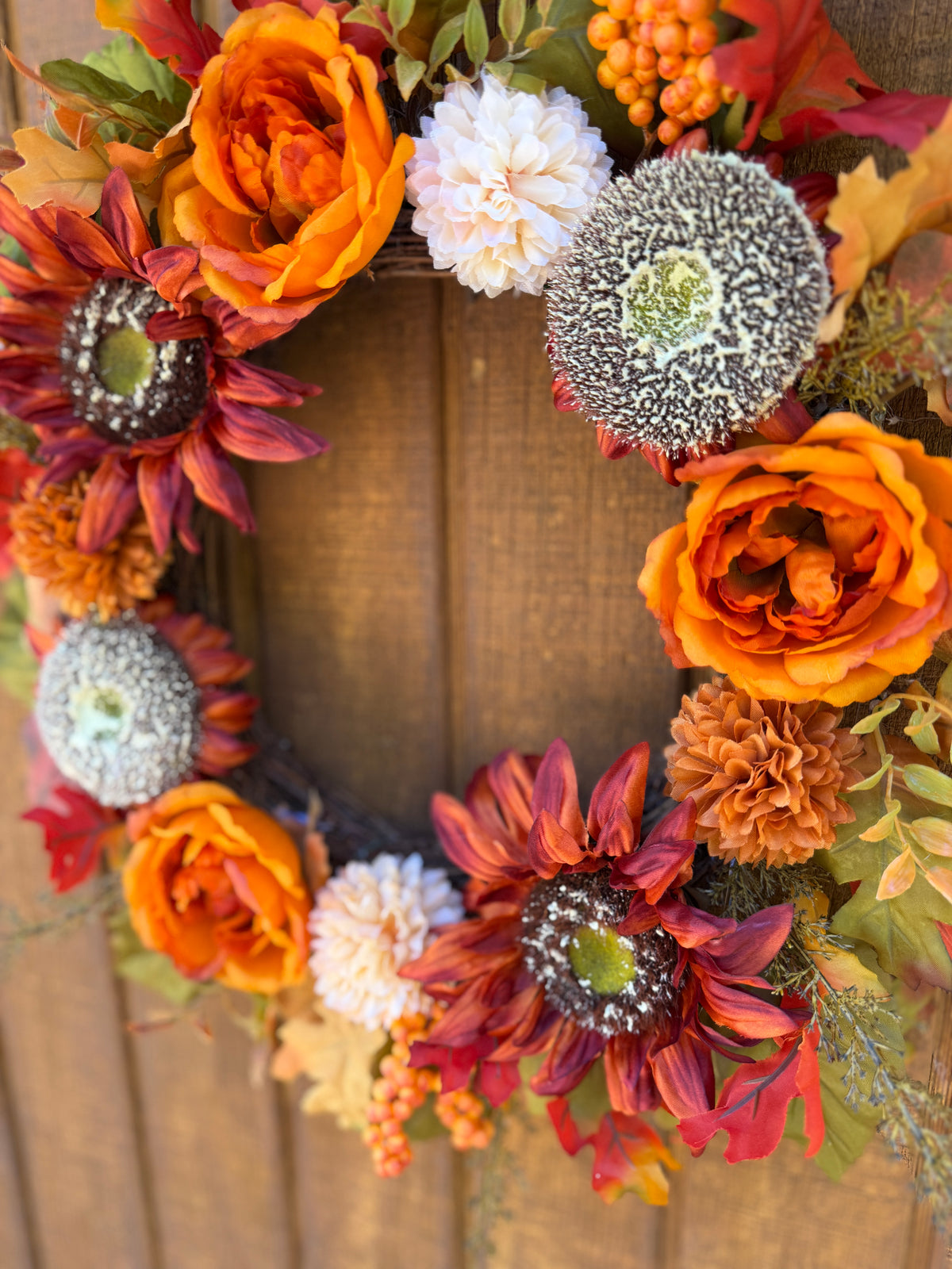 Burnt Orange Rose Fall Wreath | Orange, Rust & Olive Green