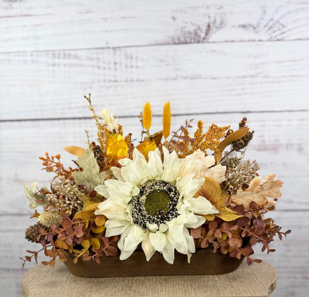 Cream Sunflower Fall Dough Bowl Arrangement