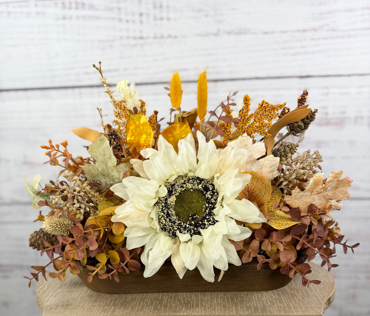 Cream Sunflower Fall Dough Bowl Arrangement