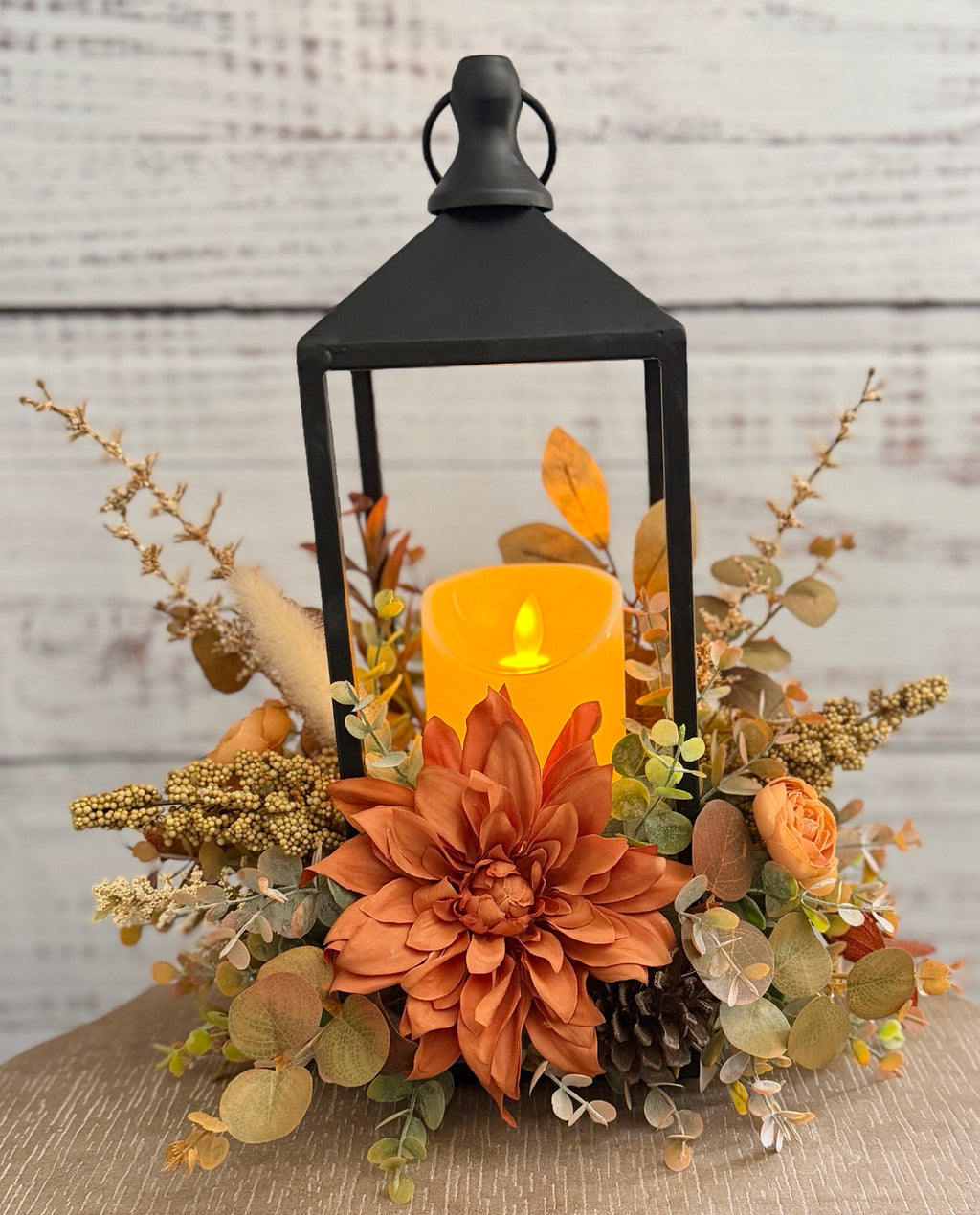 Autumn Dahlia Glow – Lighted Fall Floral Lantern