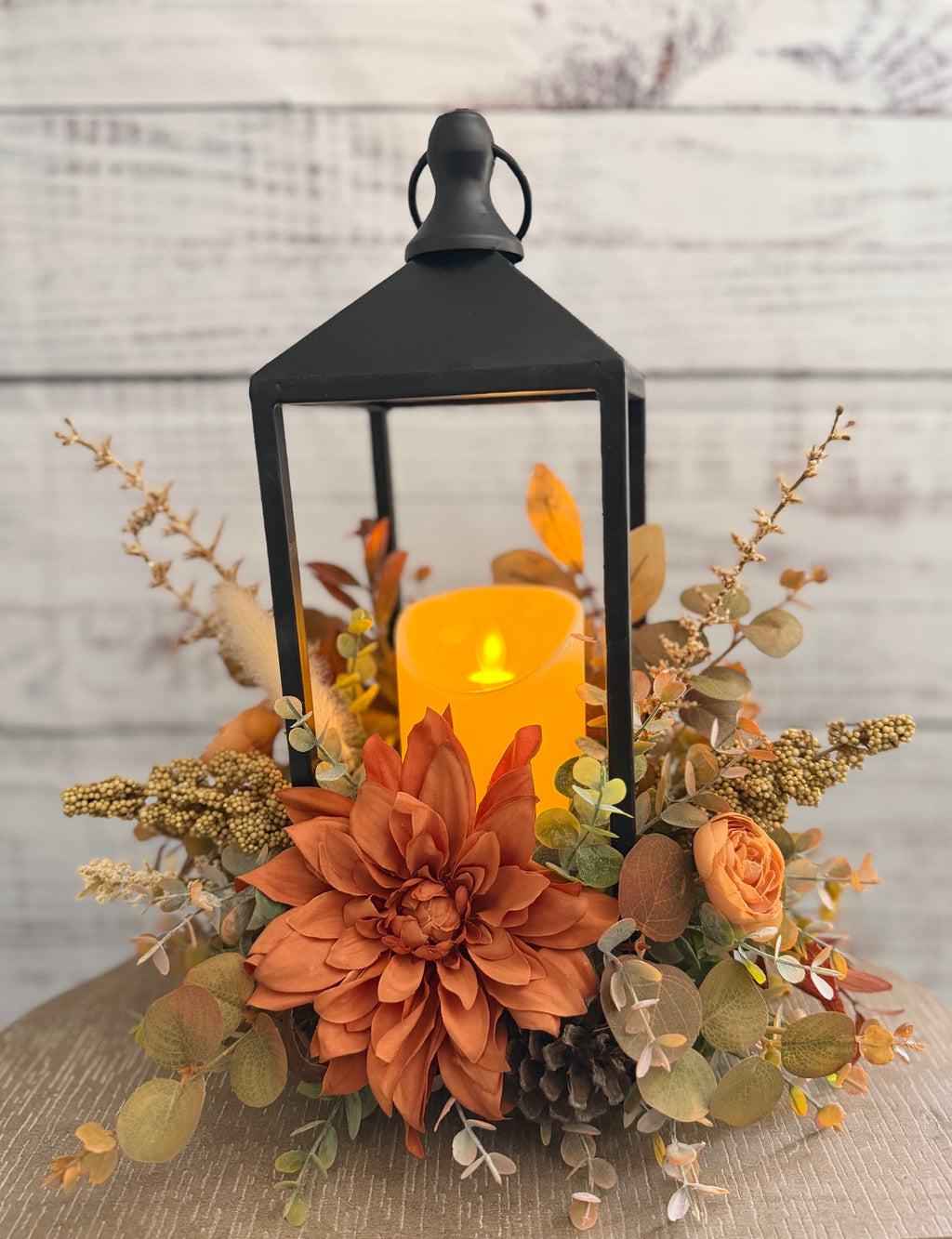 Autumn Dahlia Glow – Lighted Fall Floral Lantern