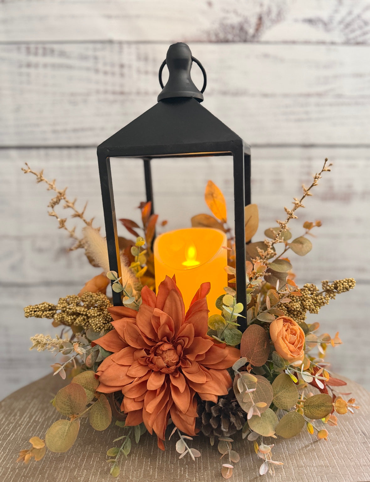 Autumn Dahlia Glow – Lighted Fall Floral Lantern