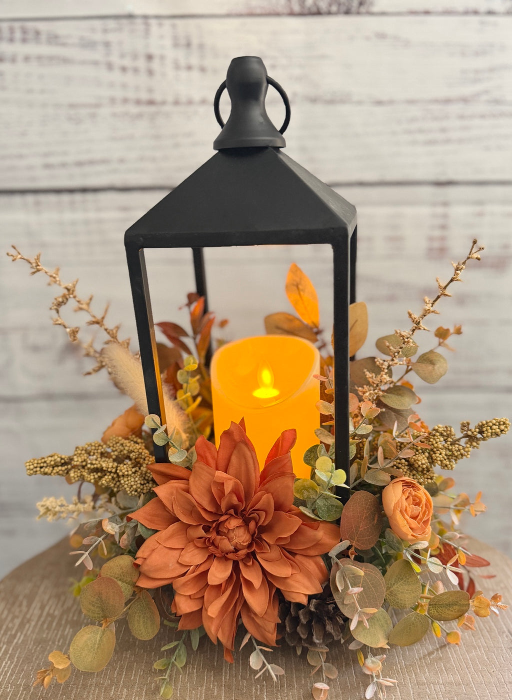 Autumn Dahlia Glow – Lighted Fall Floral Lantern