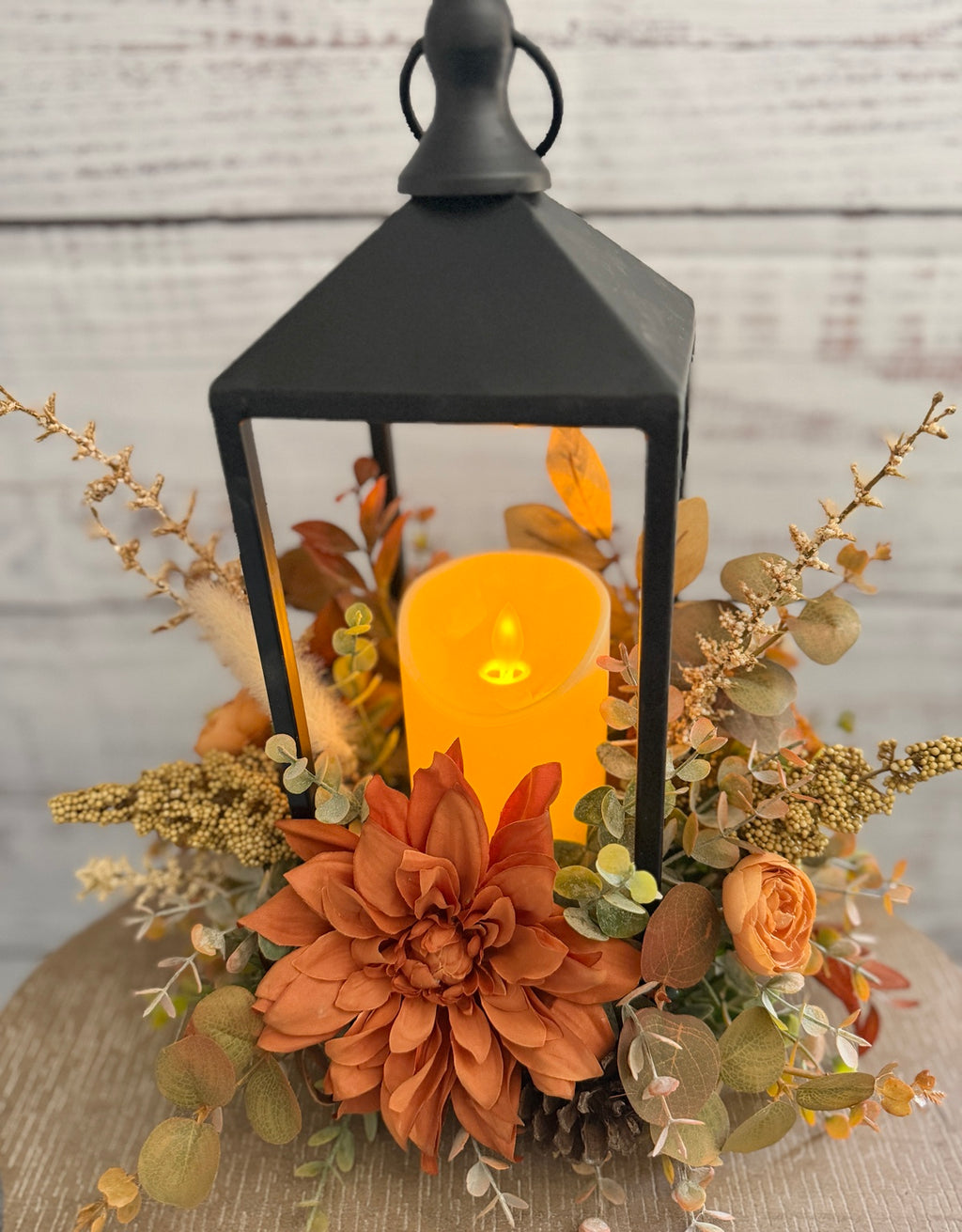 Autumn Dahlia Glow – Lighted Fall Floral Lantern