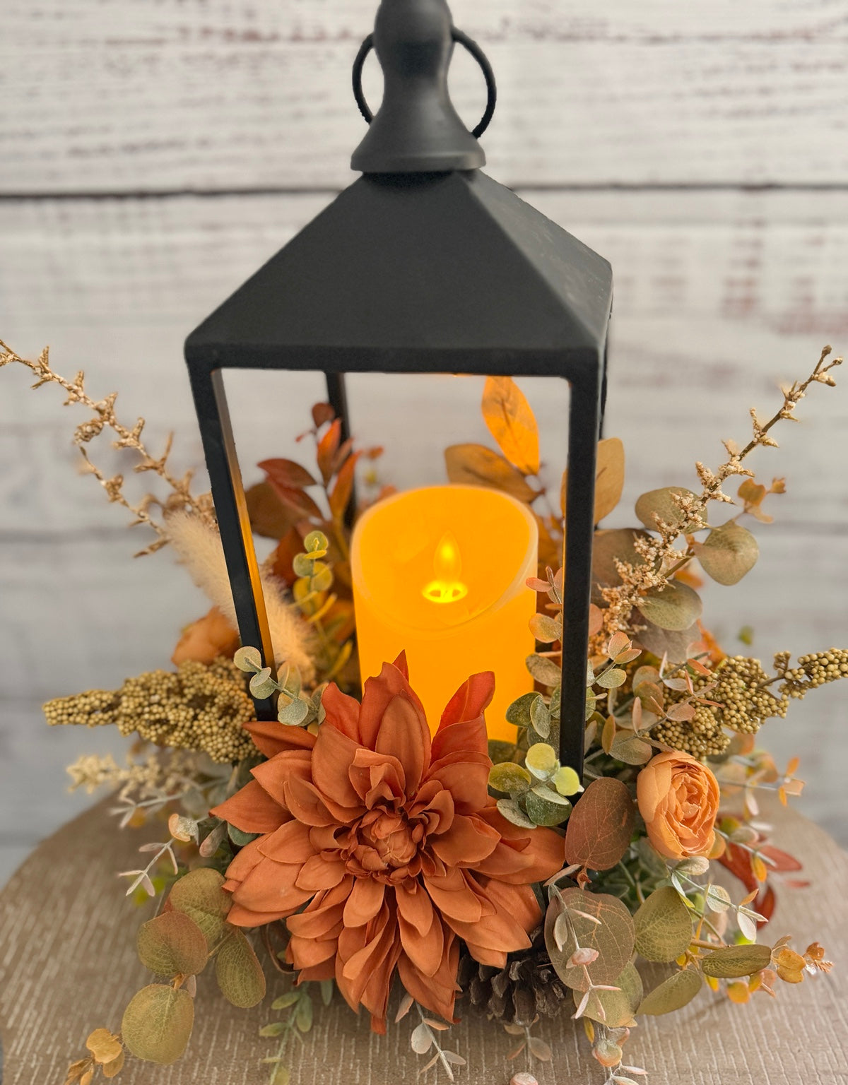 Autumn Dahlia Glow – Lighted Fall Floral Lantern