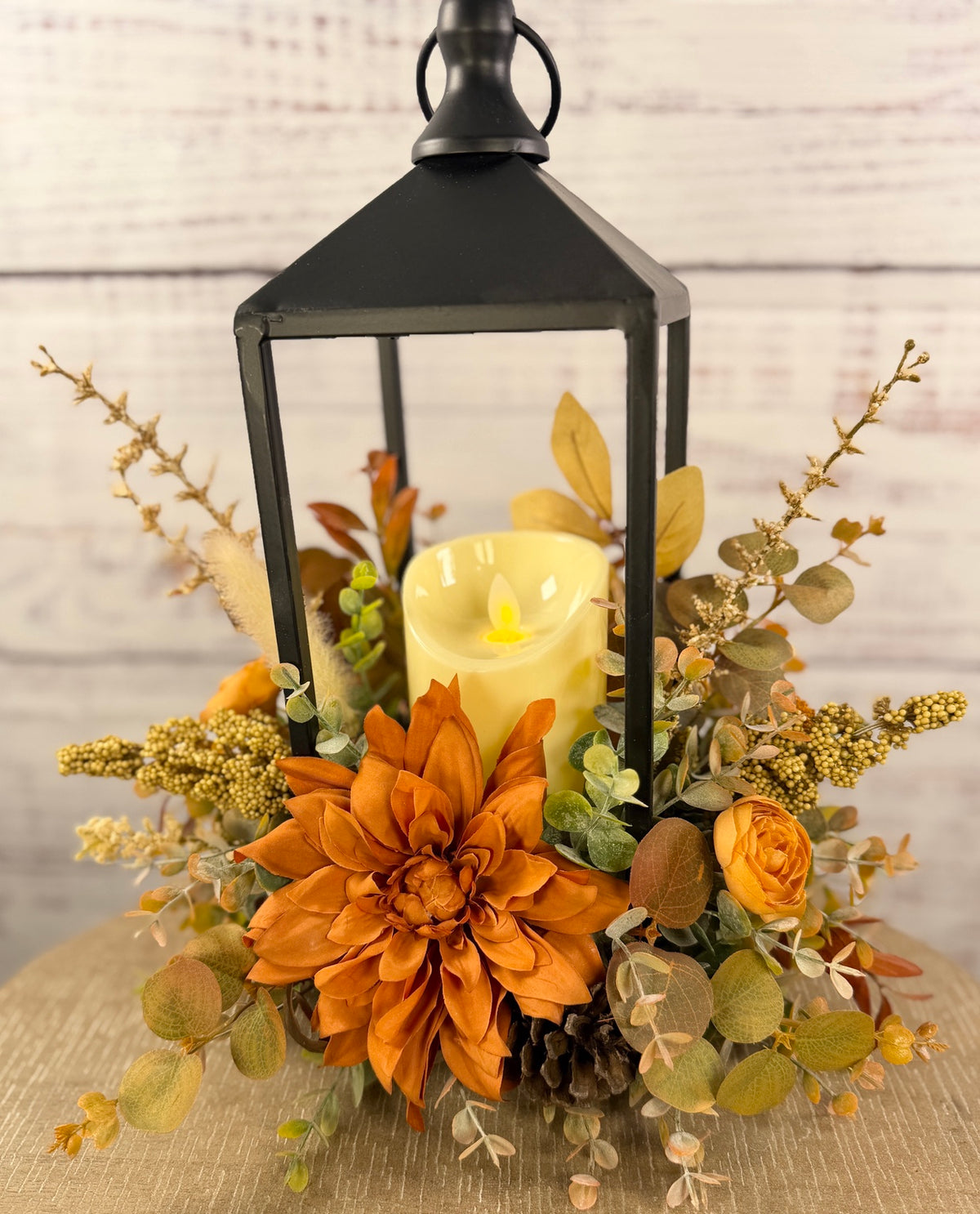 Autumn Dahlia Glow – Lighted Fall Floral Lantern