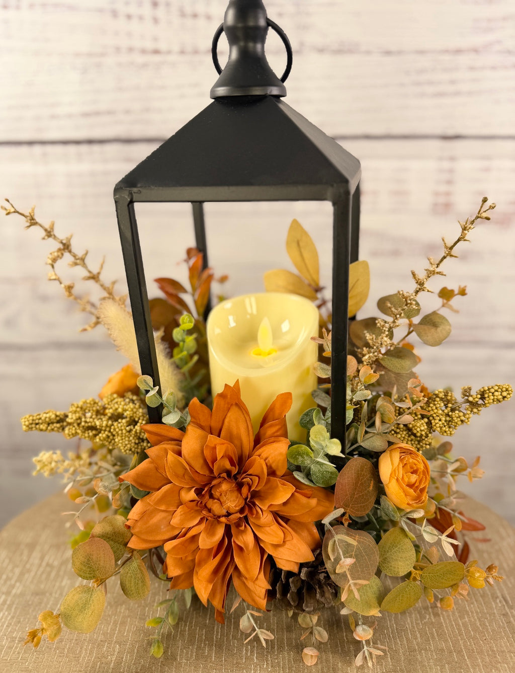 Autumn Dahlia Glow – Lighted Fall Floral Lantern