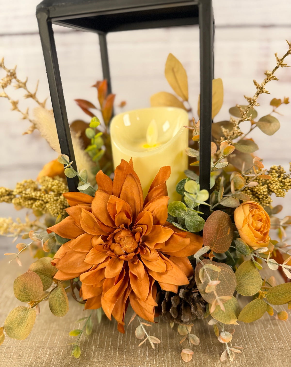 Autumn Dahlia Glow – Lighted Fall Floral Lantern