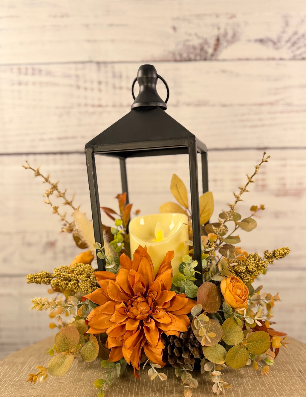 Autumn Dahlia Glow – Lighted Fall Floral Lantern