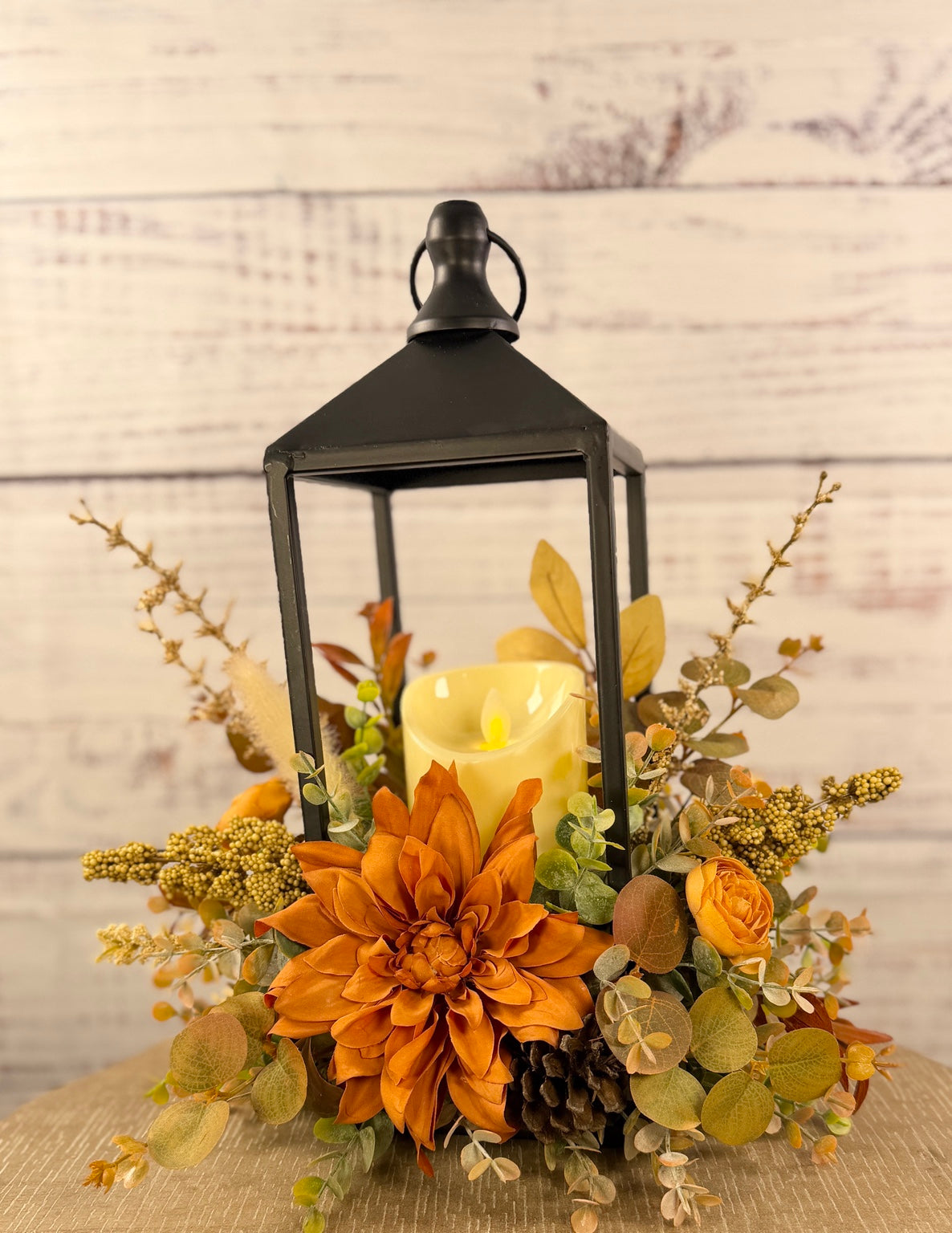 Autumn Dahlia Glow – Lighted Fall Floral Lantern