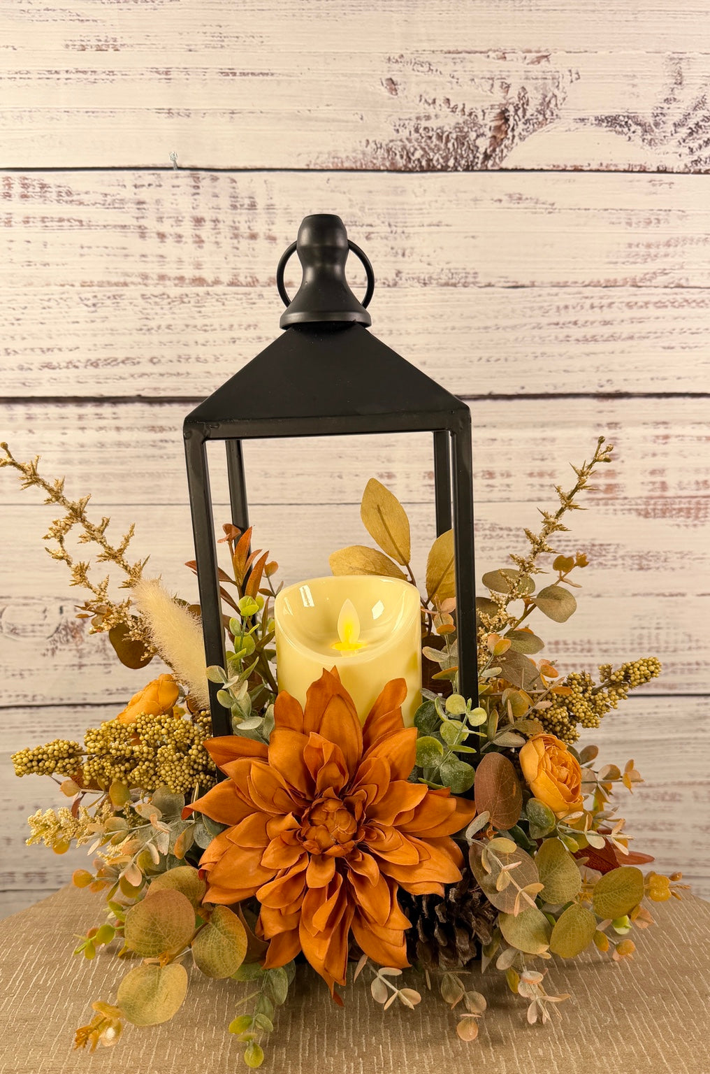 Autumn Dahlia Glow – Lighted Fall Floral Lantern
