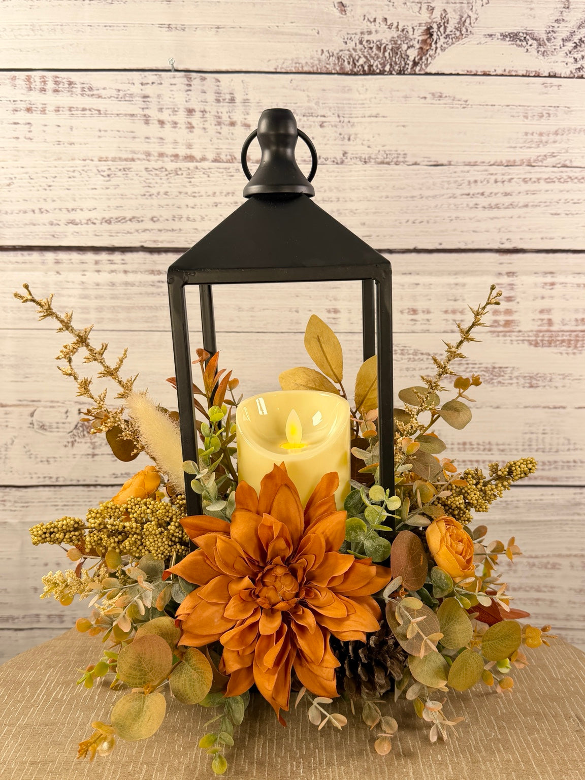 Autumn Dahlia Glow – Lighted Fall Floral Lantern