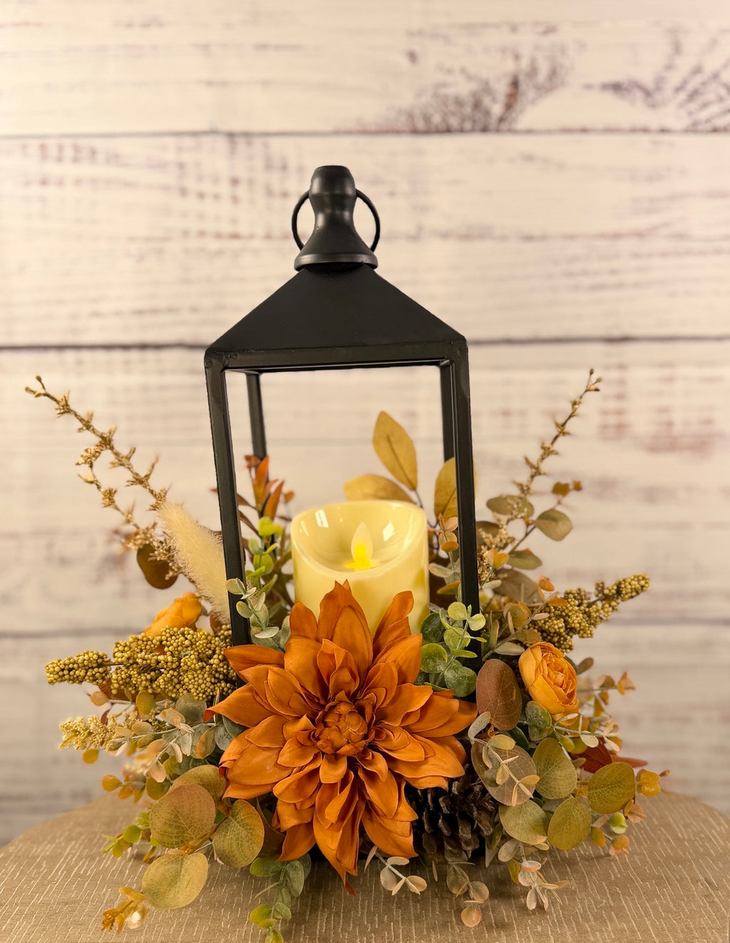 Autumn Dahlia Glow – Lighted Fall Floral Lantern