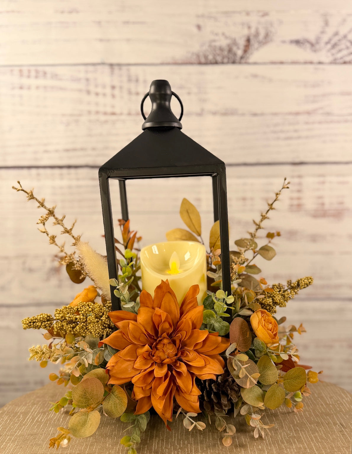 Autumn Dahlia Glow – Lighted Fall Floral Lantern