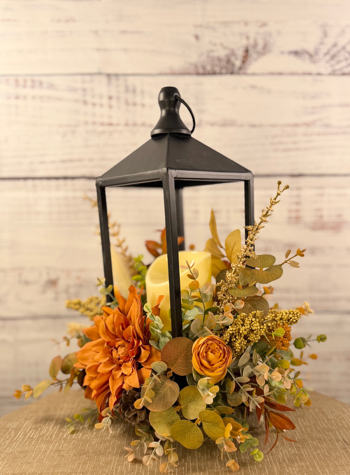 Autumn Dahlia Glow – Lighted Fall Floral Lantern