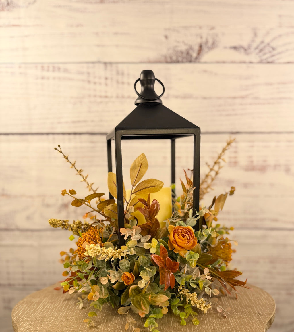 Autumn Dahlia Glow – Lighted Fall Floral Lantern