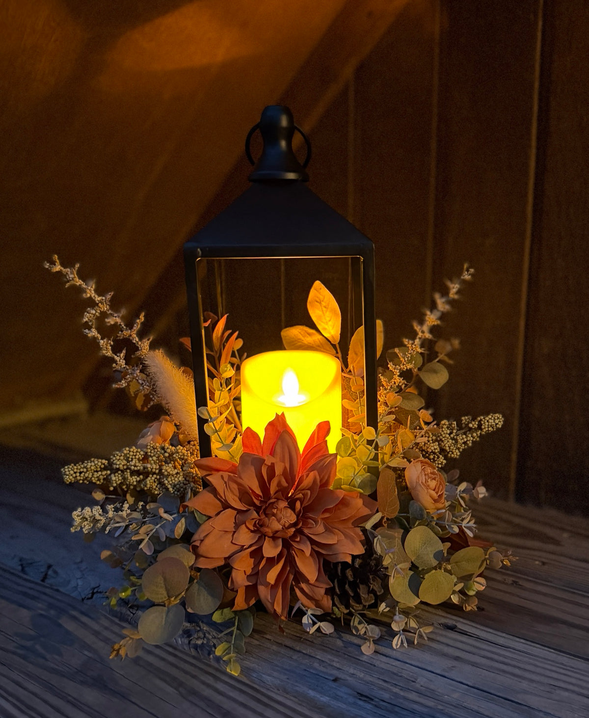 Autumn Dahlia Glow – Lighted Fall Floral Lantern