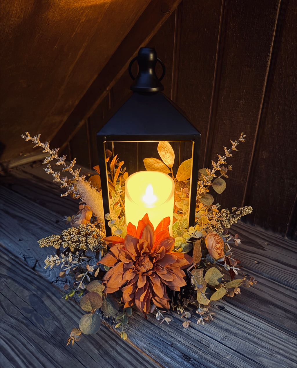 Autumn Dahlia Glow – Lighted Fall Floral Lantern