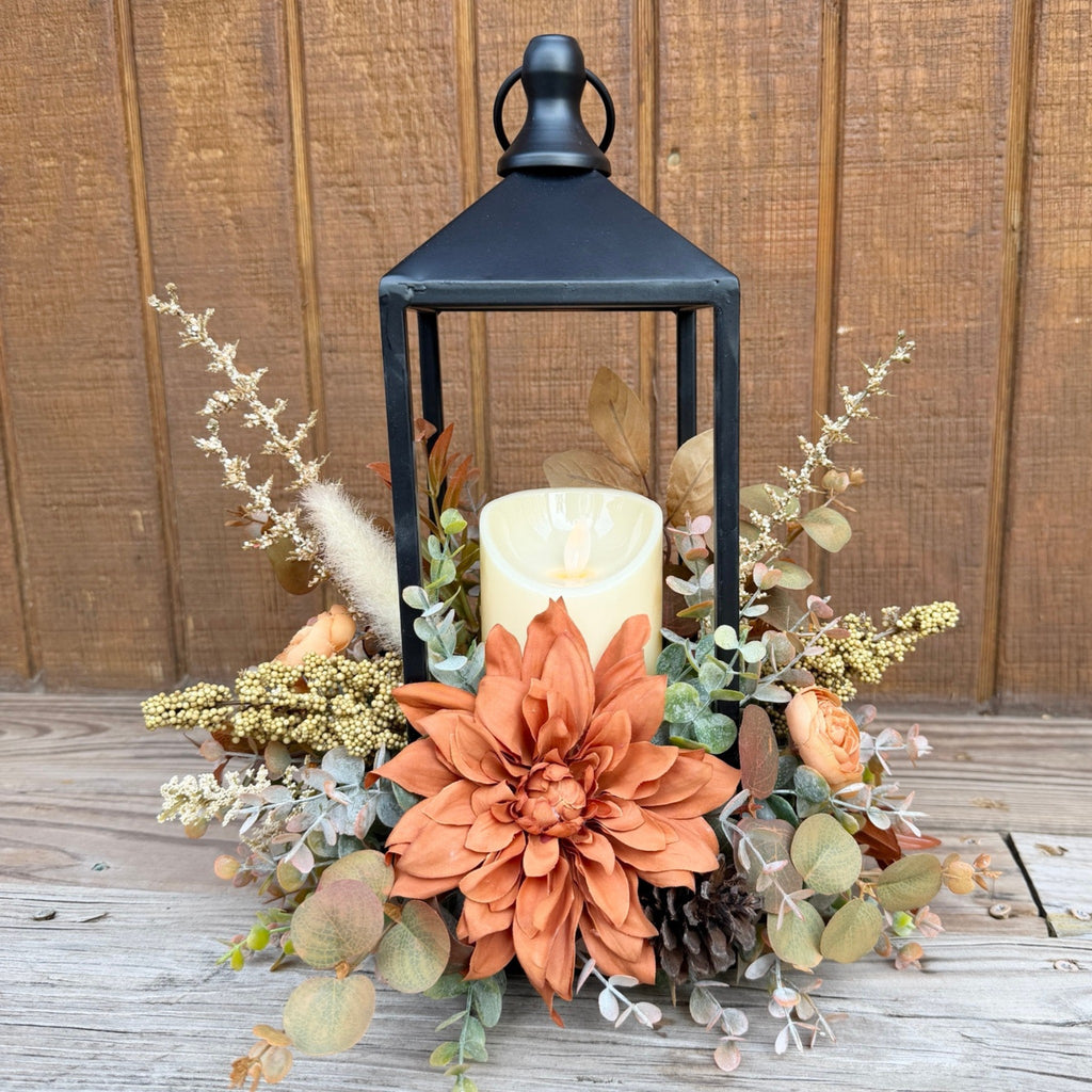 Autumn Dahlia Glow – Lighted Fall Floral Lantern