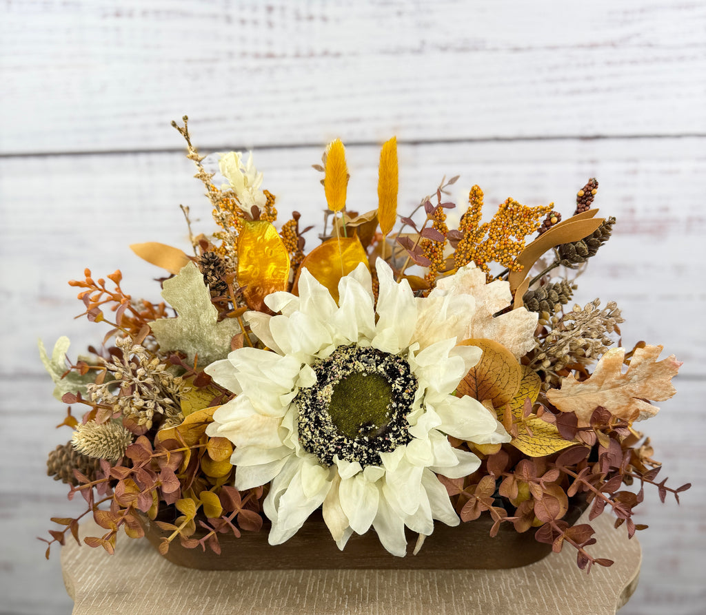 Cream Sunflower Fall Dough Bowl Arrangement