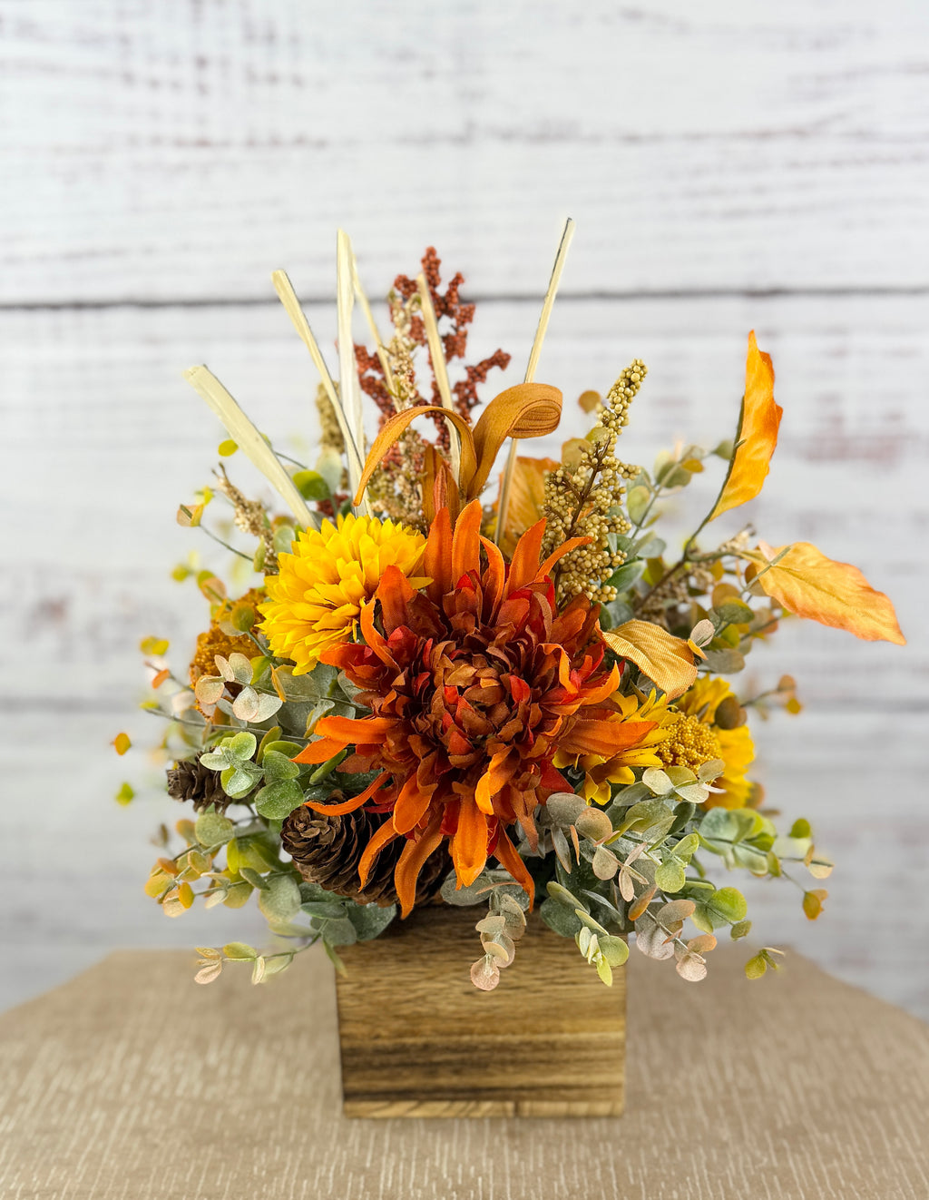 Cider Bloom – Fall Floral Arrangement in Wood Cube Box