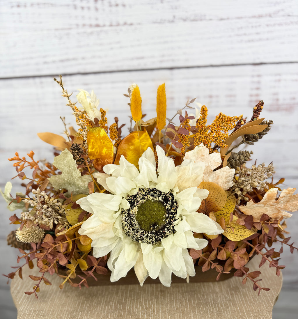Cream Sunflower Fall Dough Bowl Arrangement