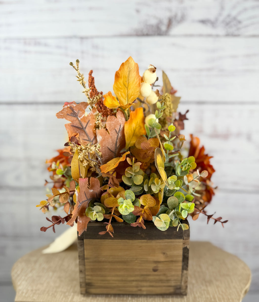 Harvest Haven Fall Wood Trough Arrangement
