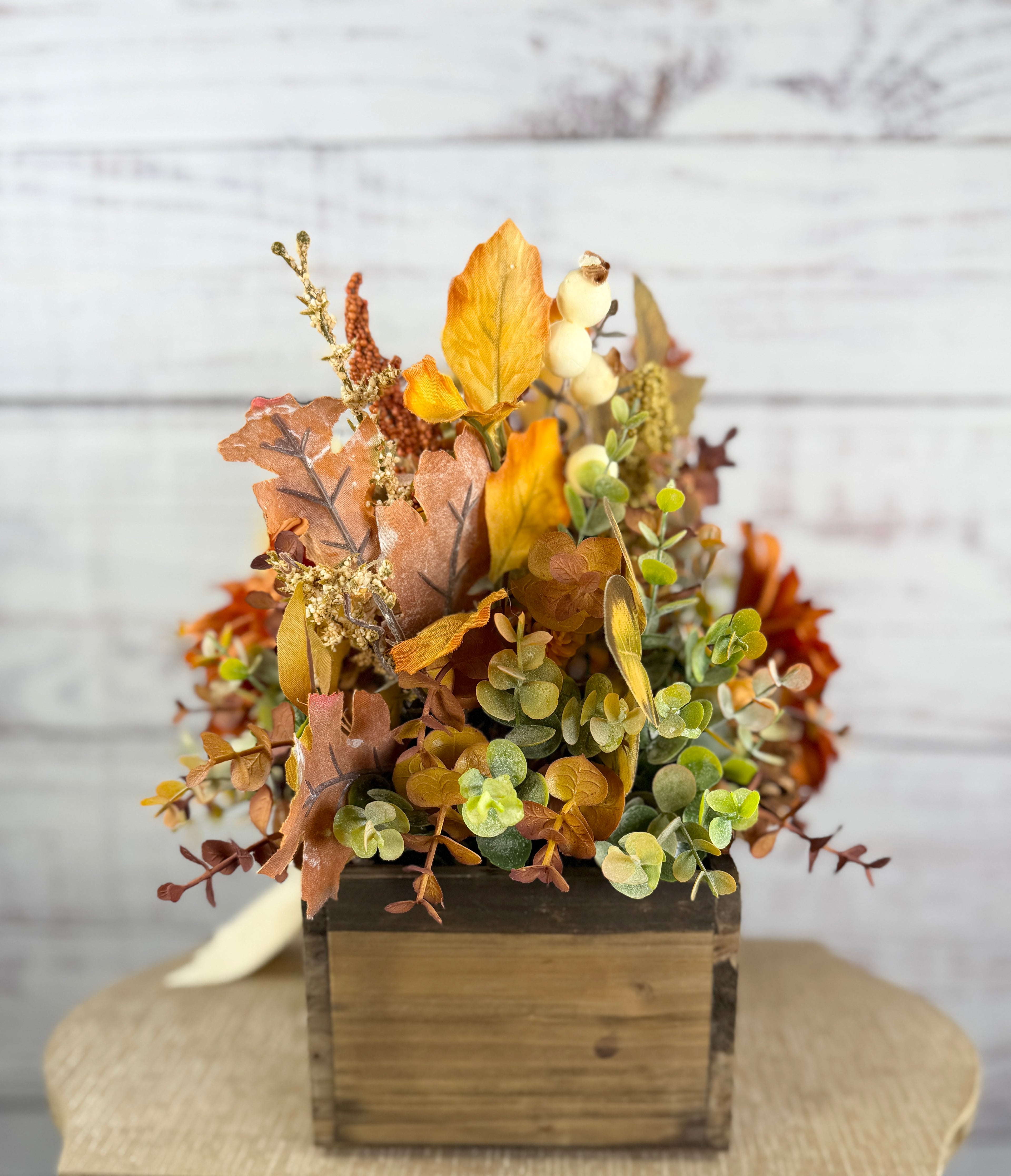Harvest Haven Fall Wood Trough Arrangement