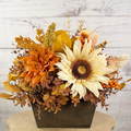 October Sun – Fall Sunflower Wood Trough Arrangement