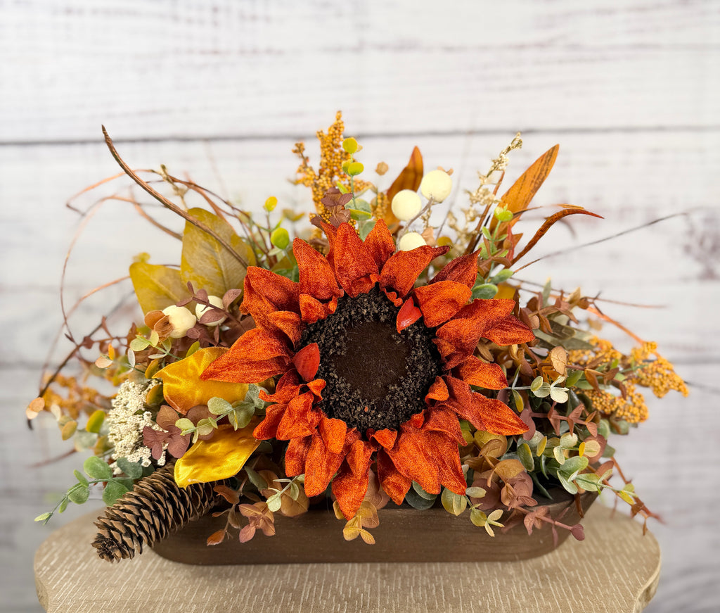 Autumn Sunflower Dough Bowl Arrangement