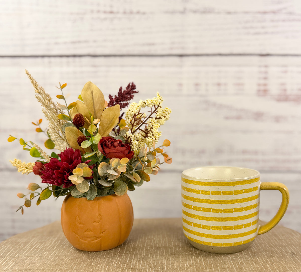 Burgundy Pumpkin Patch – Terracotta Pumpkin Fall Floral Arrangement