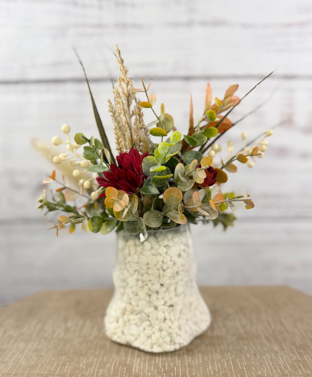 Fall Ghost Floral Arrangement – Burgundy & Rust Autumn Decor
