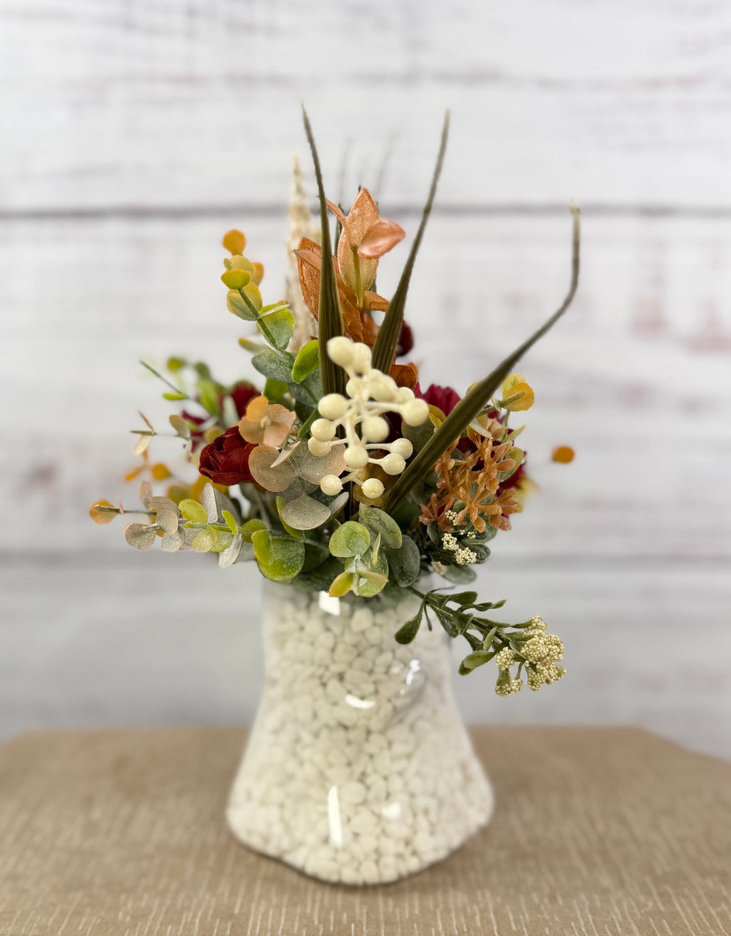 Fall Ghost Floral Arrangement – Burgundy & Rust Autumn Decor