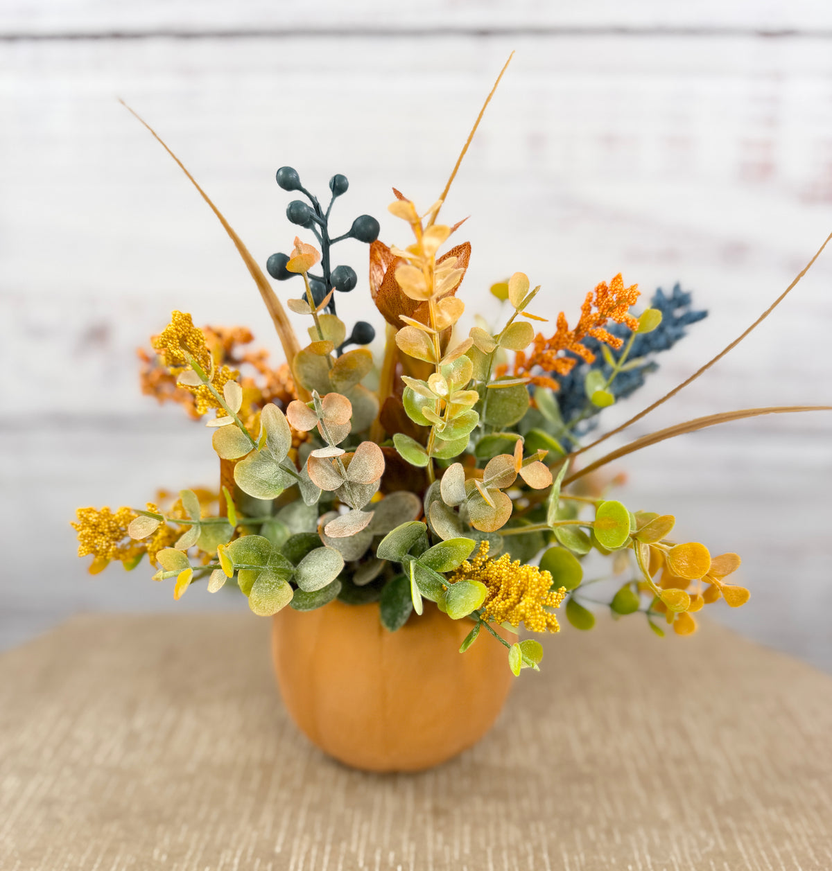 Golden Pumpkin Patch – Terracotta Pumpkin Fall Floral Arrangement