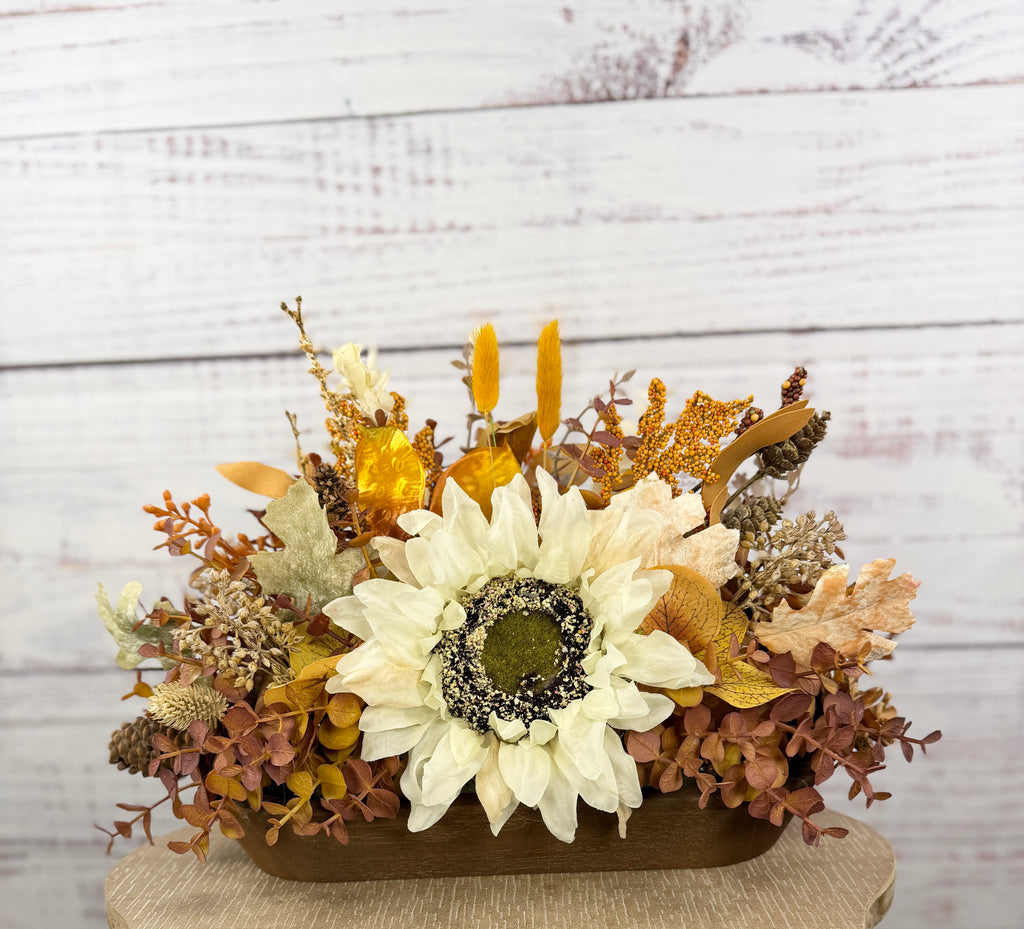 Cream Sunflower Fall Dough Bowl Arrangement
