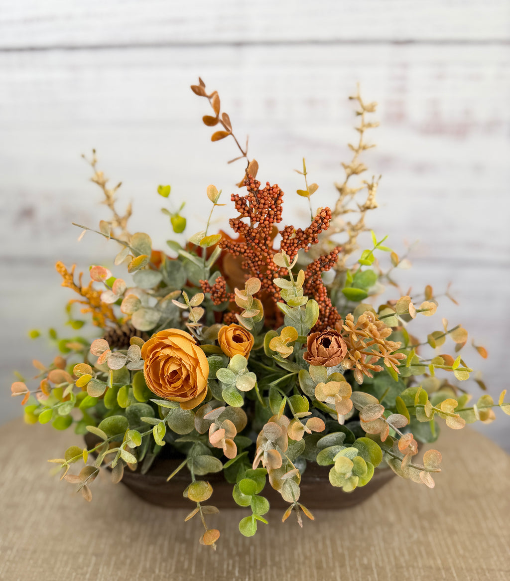 Copperwood Harvest - Petite Fall Dough Bowl Arrangement