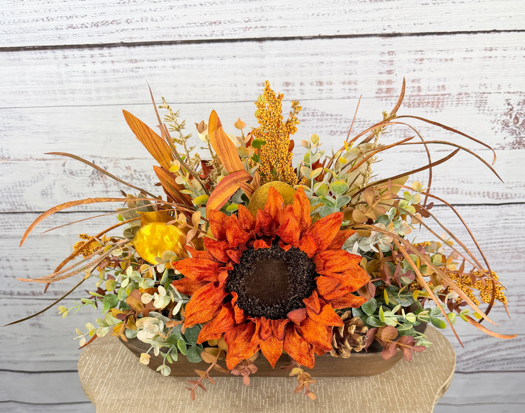 Autumn Sunflower Dough Bowl Arrangement
