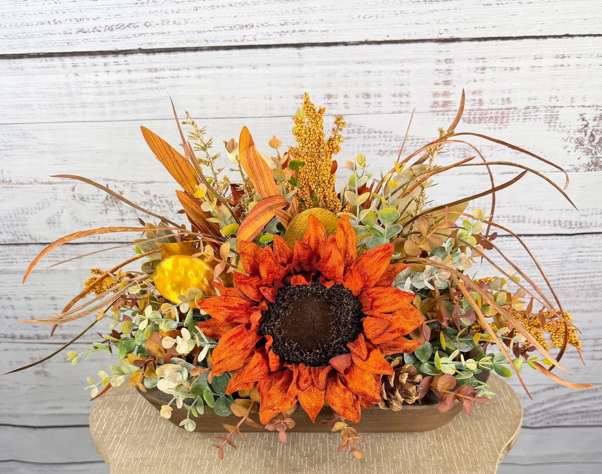 Autumn Sunflower Dough Bowl Arrangement