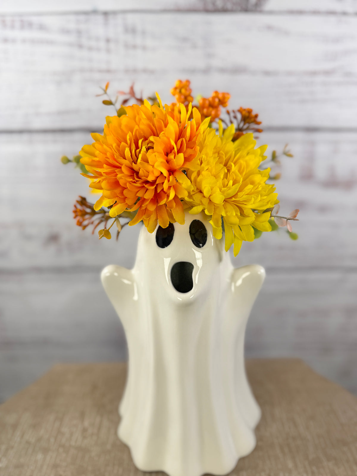 Boo in Bloom – Ceramic Ghost Fall Floral Arrangement