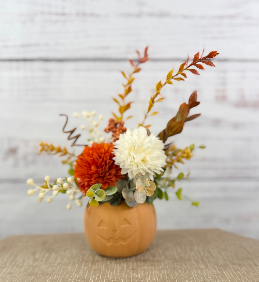 Autumn Jack – Terracotta Pumpkin Fall Floral Arrangement