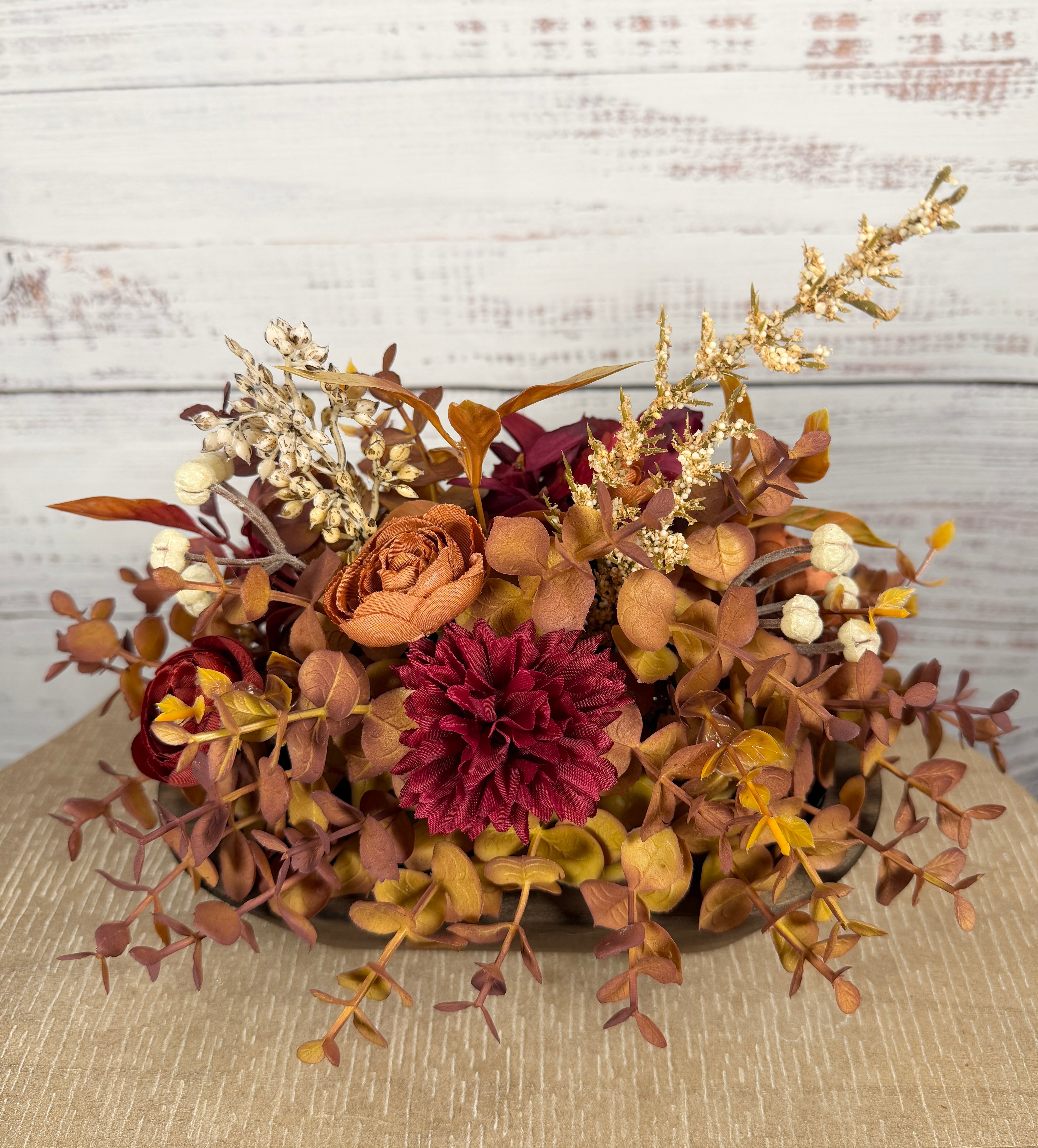 Burgundy Ember – Petite Fall Dough Bowl Arrangement