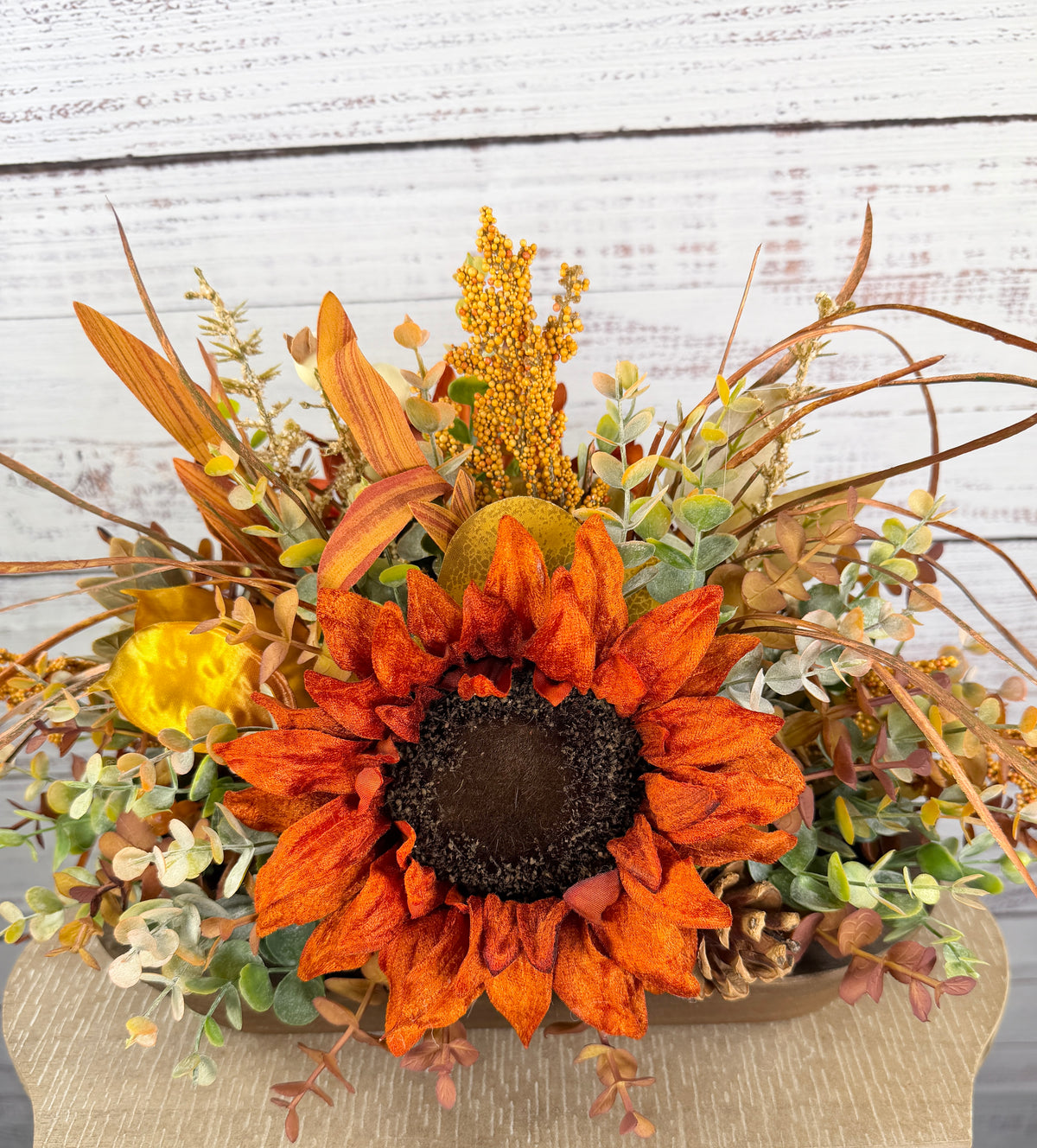 Autumn Sunflower Dough Bowl Arrangement