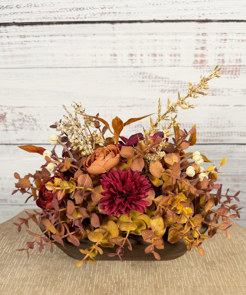 Burgundy Ember – Petite Fall Dough Bowl Arrangement