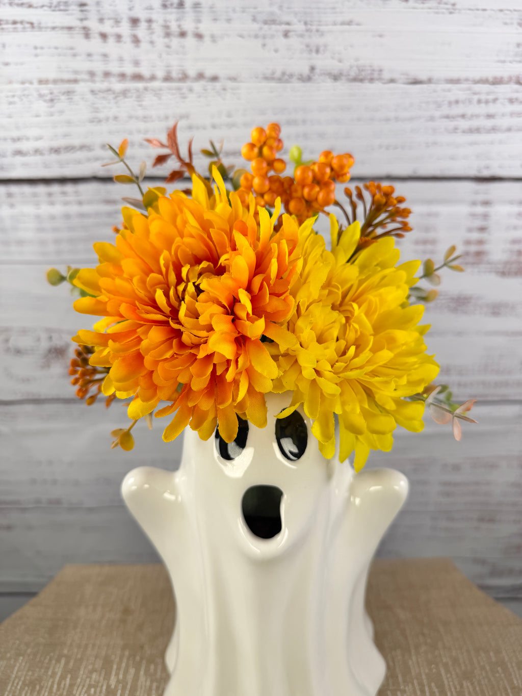 Boo in Bloom – Ceramic Ghost Fall Floral Arrangement
