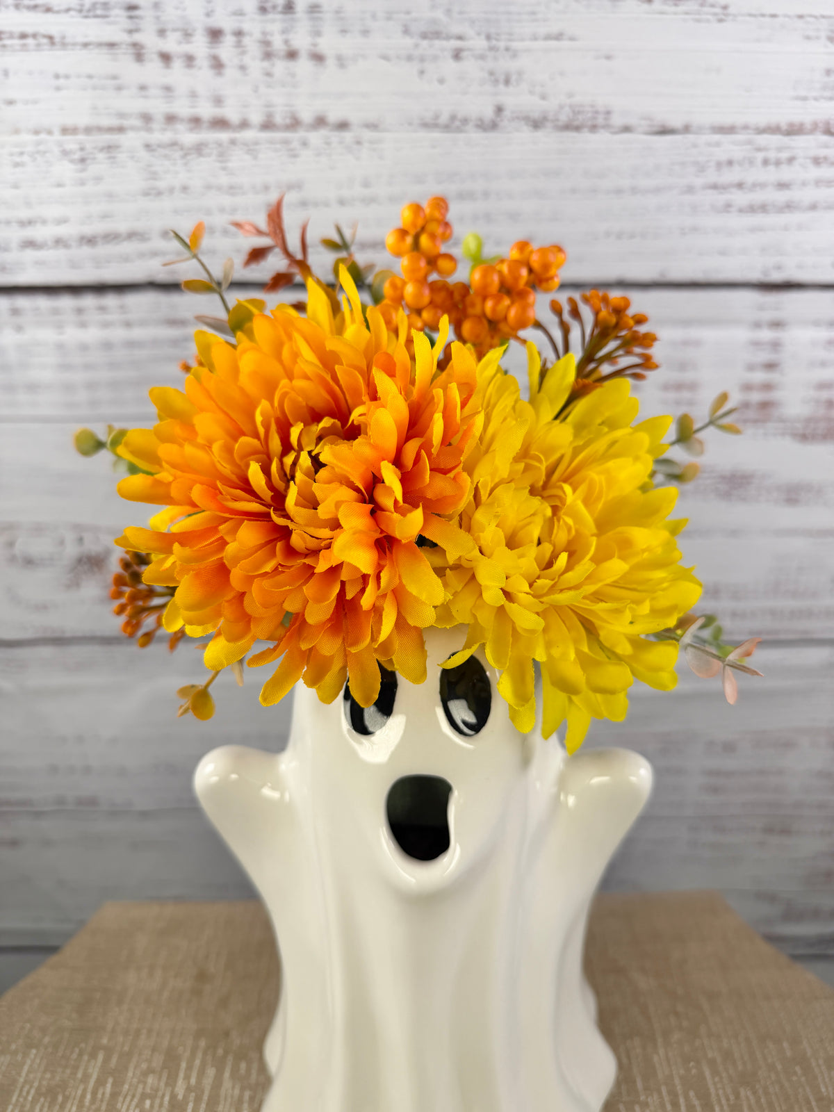 Boo in Bloom – Ceramic Ghost Fall Floral Arrangement