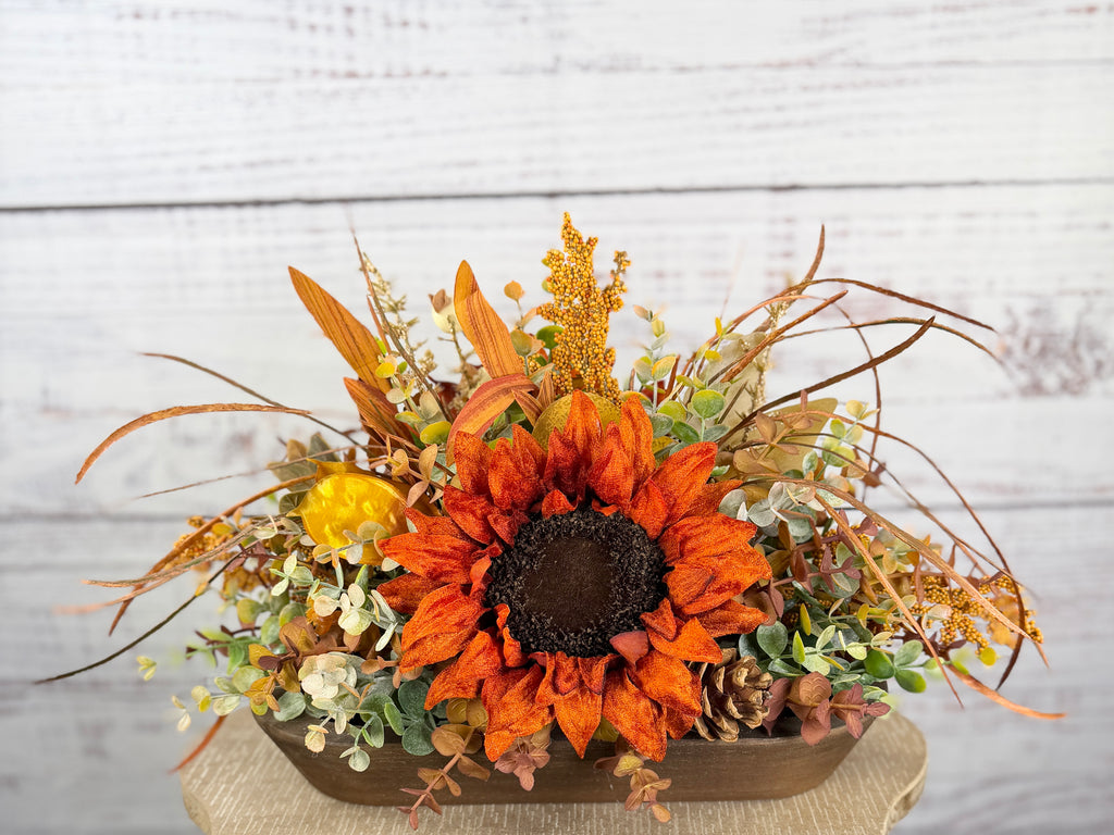 Autumn Sunflower Dough Bowl Arrangement