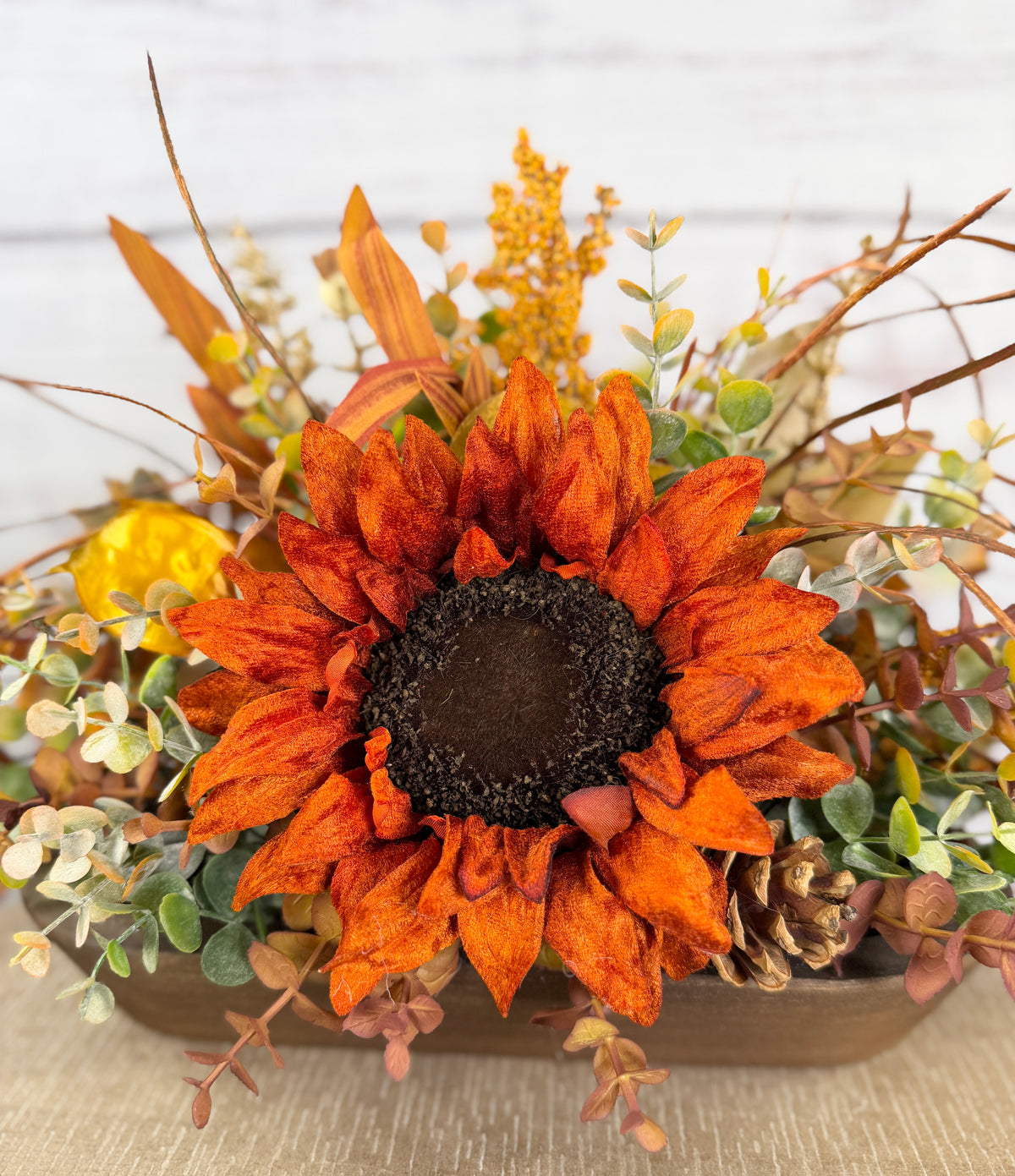 Autumn Sunflower Dough Bowl Arrangement