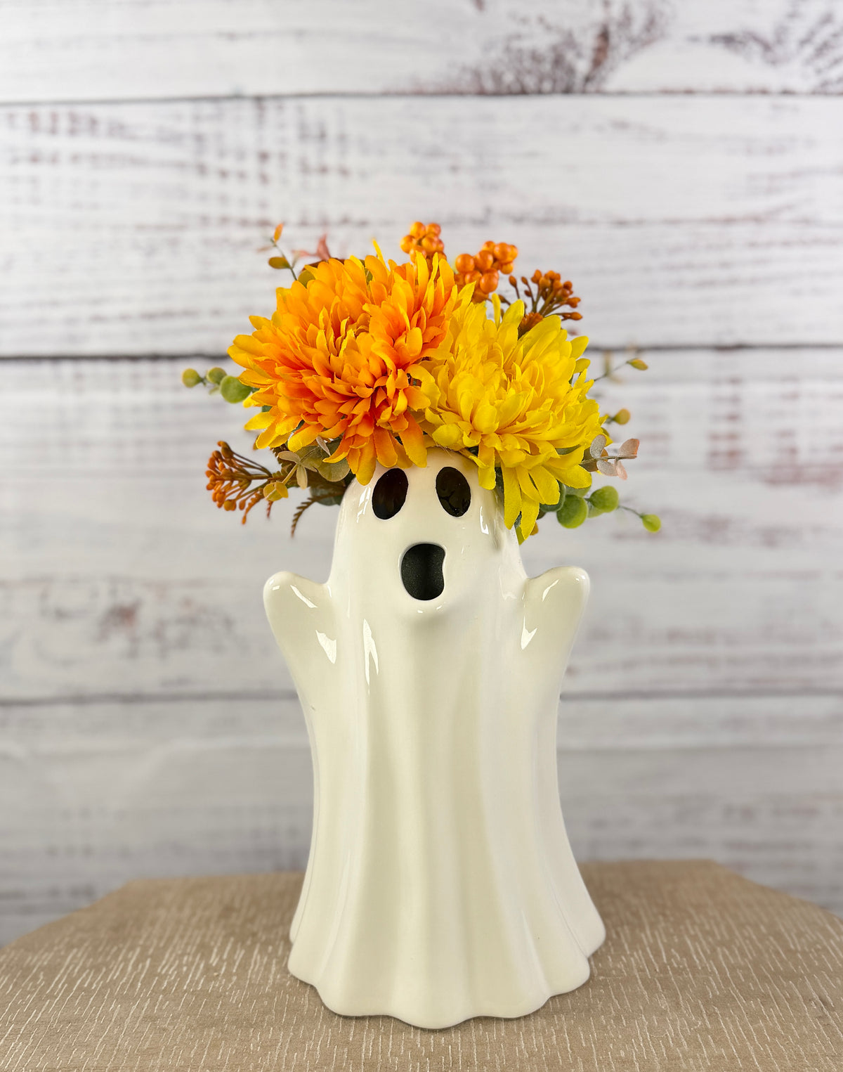 Boo in Bloom – Ceramic Ghost Fall Floral Arrangement