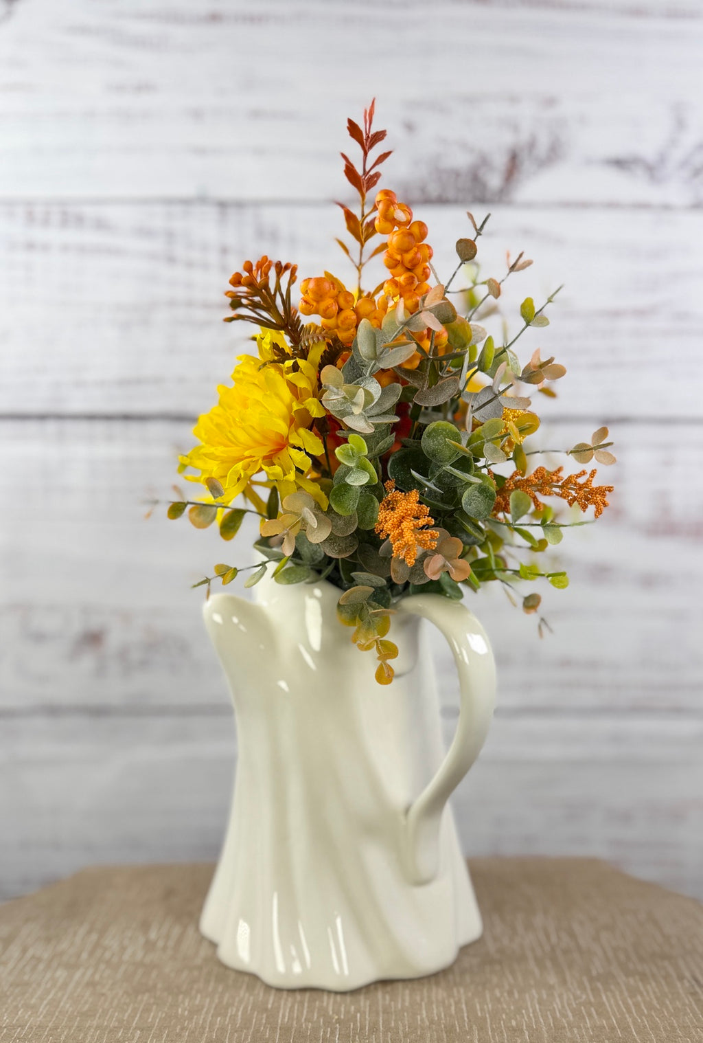 Harvest Haunt – Ceramic Ghost Fall Floral Arrangement